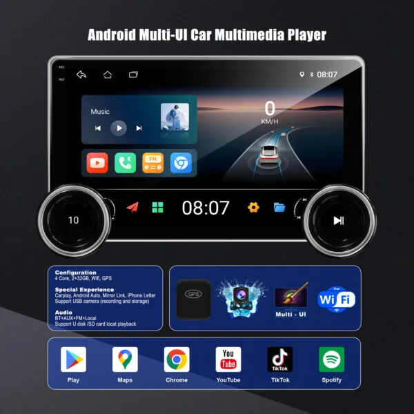 Alternative view of Diamond 2K X80s 10.1″ Android Stereo (4GB+64GB) with Dual Knob, Wireless CarPlay & Cooling Fan