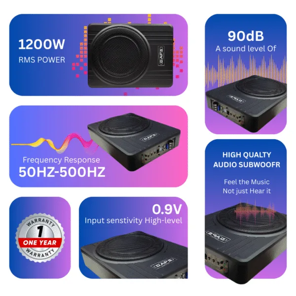 Alternative view of Daps DR-1097D 10" Under Seat Subwoofer – 1200W RMS Deep Bass Car Audio