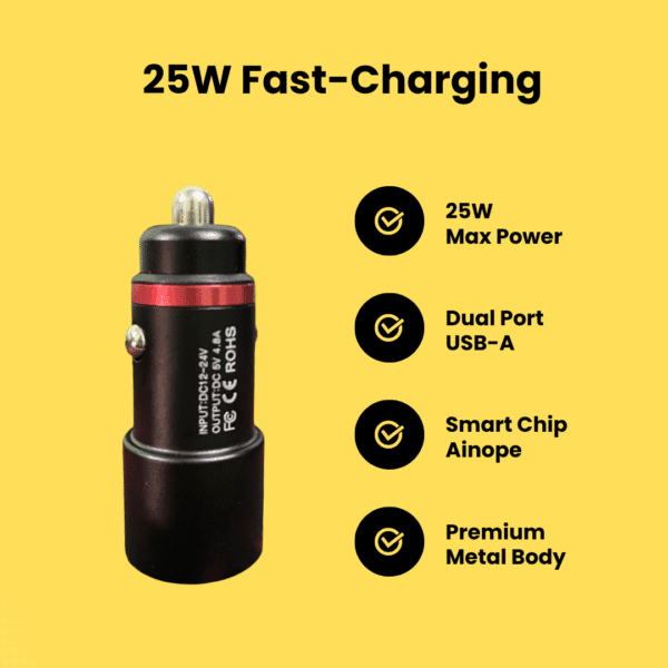 Alternative view of Canbus Audio 25W Dual USB Port Charger – High-Speed Charging Adapter