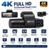 Dean 4K 3 Channel Dash Cam – Front, Inside & Rear Camera | 3.2" IPS Screen | WiFi App Control | Night Vision | Loop Recording | G-Sensor - Image 3