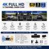 Dean 4K 3 Channel Dash Cam – Front, Inside & Rear Camera | 3.2" IPS Screen | WiFi App Control | Night Vision | Loop Recording | G-Sensor - Image 6